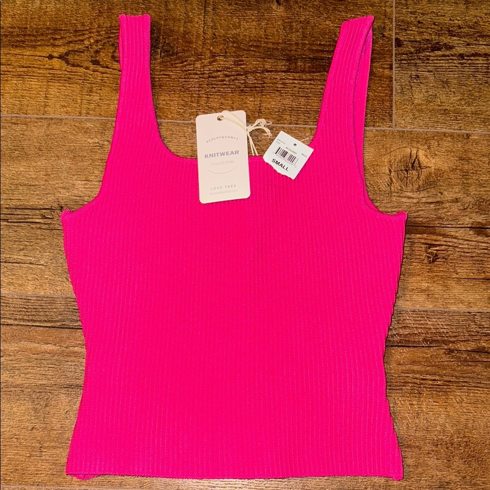 Love Tree Bright Pink Knit Tank Top